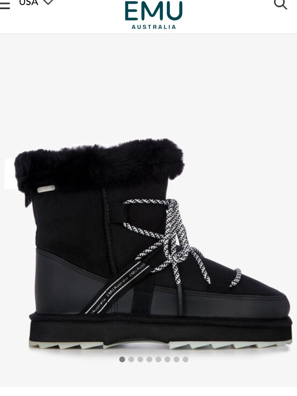 Emu Australia Blurred Black Faux Fur Cuff Lace-Up Winter Boots